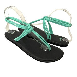 Sanuk Yoga Sunshine Knotted Sandal Size 9 Black/Mint Green